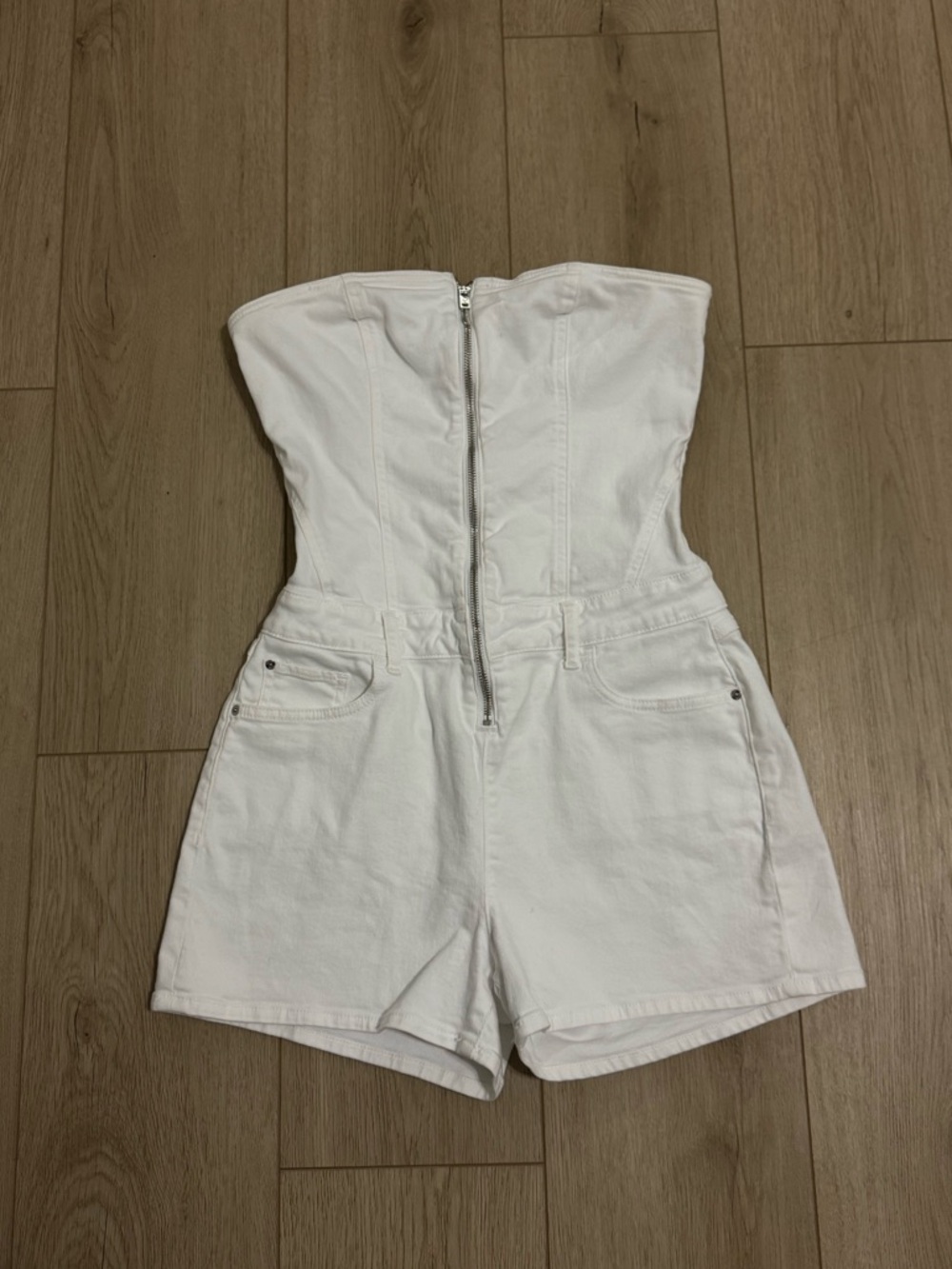 Guess Strapless White Denim Romper